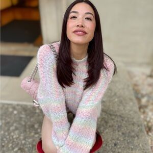 Pastel Rainbow Stripe Fuzzy Knit Pullover Sweater